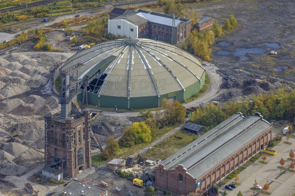 Aerial view, Prosper II colliery and round raw coal mixing hall and Malakow tower in the Batenbrock-Süd district of Bottrop, Ruhr area, North Rhine-Westphalia, Germany, Prosper-Haniel colliery, Bottrop, DE, Europe, aerial view, aerial photography, aerial photography, coal mine, overview, bird's-eye view, overview