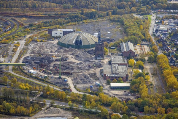 Aerial view, Prosper II colliery and round raw coal mixing hall and Malakow tower in the Batenbrock-Süd district of Bottrop, Ruhr area, North Rhine-Westphalia, Germany, Prosper-Haniel colliery, Bottrop, DE, Europe, aerial view, aerial photography, aerial photography, coal mine, overview, bird's-eye view, overview