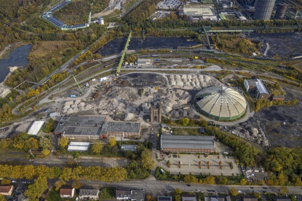 Aerial view, Prosper II colliery and round raw coal mixing hall and Malakow tower in the Batenbrock-Süd district of Bottrop, Ruhr area, North Rhine-Westphalia, Germany, Prosper-Haniel colliery, Bottrop, DE, Europe, aerial view, aerial photography, aerial photography, coal mine, overview, bird's-eye view, overview