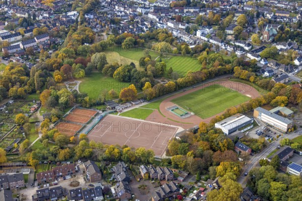 Aerial view, sports field of the Dostlukspor Bottrop club at the Volkspark Batenbrock in the district Batenbrock-Nord in Bottrop, Ruhr area, North Rhine-Westphalia, Germany, Bottrop, DE, Europe, football field, football stadium, aerial view, aerial photography, aerial photography, park, sport, sports facilities, sports field, sports facility, overview, bird's-eye view, overview