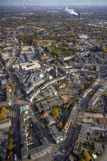 Aerial view, city centre view with catholic church St. Cyriakus in the district Altstadt in Bottrop, Ruhr area, North Rhine-Westphalia, Germany, Bottrop, City, DE, Europe, city centre, aerial view, aerial photography, aerial photography, skyline, city centre, city centre, overview, bird's eye view, birds-eyes view, overview