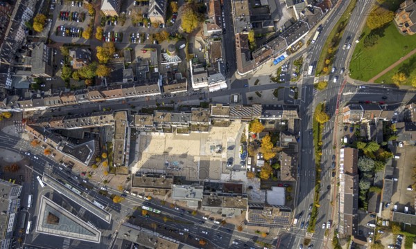 Aerial view, trapeze courtyard reconstruction in the district Altstadt in Bottrop, Ruhr area, North Rhine-Westphalia, Germany, construction work, construction area, construction site, construction project, construction site, Bottrop, DE, Europe, aerial view, aerial photography, aerial photography, trapeze courtyard, overview, bird's eye view, birds-eyes view, overview