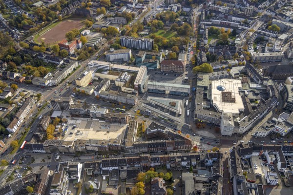 Aerial view, trapeze courtyard reconstruction in the district Altstadt in Bottrop, Ruhr area, North Rhine-Westphalia, Germany, construction work, construction area, construction site, construction project, construction site, Bottrop, DE, Europe, aerial view, aerial photography, aerial photography, trapeze courtyard, overview, bird's eye view, birds-eyes view, overview