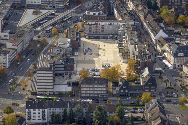 Aerial view, trapeze courtyard reconstruction in the district Altstadt in Bottrop, Ruhr area, North Rhine-Westphalia, Germany, construction work, construction area, construction site, construction project, construction site, Bottrop, DE, Europe, aerial view, aerial photography, aerial photography, trapeze courtyard, overview, bird's eye view, birds-eyes view, overview