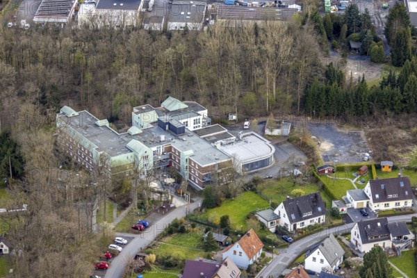Aerial view, senior citizens' home Klostereichen, Hüsten, Arnsberg, Sauerland, North Rhine-Westphalia, Germany, retirement home, nursing home, care and nursing, DE, Europe, aerial view, aerial photography, aerial photography, care facility, Rumbecker Holz, senior citizens' home, senior citizens' residence, senior citizens' home, senior citizens' centre, overview, bird's-eye view, overview