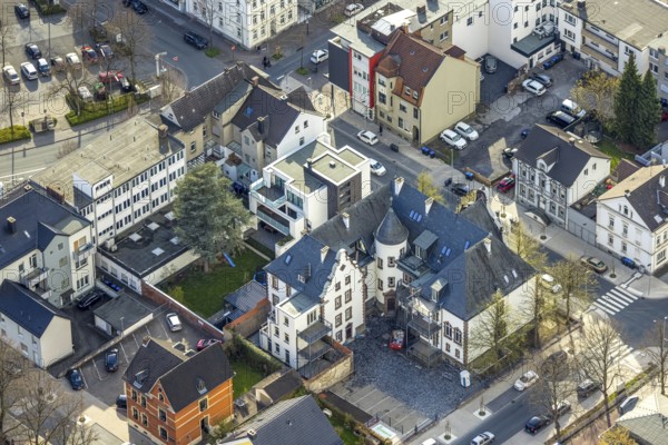 Aerial view, city office Neheim Schwester-Aicharda-Straße, Arnsberg, Sauerland, North Rhine-Westphalia, Germany, authority, DE, Europe, aerial view, aerial photography, aerial photography, tower, overview, bird's-eye view, birds-eyes view, small castle, overview