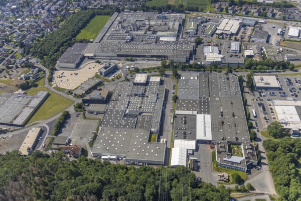 Aerial view, industrial area Westring, META-Regalbau, company premises Fritz Streiter, Bruchhausen, Arnsberg, Sauerland, North Rhine-Westphalia, Germany, DE, Europe, commercial enterprises, commercial area, commercial location, commercial use, Hochsauerlandkreis, industrial area, industrial location, Interprint GmbH, aerial photograph, aerial photography, aerial photography, META-Regalbau GmbH, overview, bird's-eye view, birds-eyes view, overview