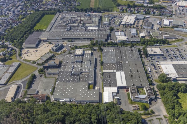 Aerial view, industrial area Westring, META-Regalbau, company premises Fritz Streiter, Bruchhausen, Arnsberg, Sauerland, North Rhine-Westphalia, Germany, DE, Europe, commercial enterprises, commercial area, commercial location, commercial use, Hochsauerlandkreis, industrial area, industrial location, Interprint GmbH, aerial photograph, aerial photography, aerial photography, META-Regalbau GmbH, overview, bird's-eye view, birds-eyes view, overview