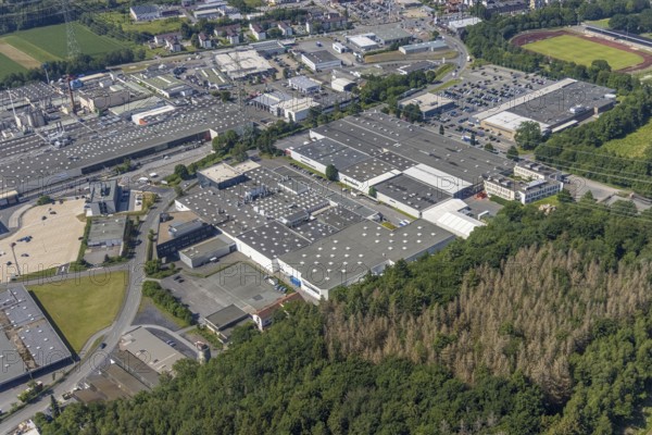 Aerial view, industrial estate Westring, META-Regalbau, company premises Fritz Streiter, Bruchhausen, Arnsberg, Sauerland, North Rhine-Westphalia, Germany, DE, Europe, commercial enterprises, commercial area, industrial estate, commercial location, commercial use, Hochsauerlandkreis, industrial area, industrial location, Interprint GmbH, aerial photograph, aerial photography, aerial photography, META-Regalbau GmbH, overview, bird's-eye view, birds-eyes view, overview