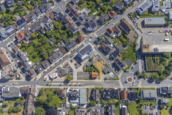 Aerial view, roundabout Annastraße, Graf-Gottfried-Straße, Stembergstraße, Neheim, Arnsberg, Sauerland, North Rhine-Westphalia, Germany, DE, Europe, Hochsauerlandkreis, roundabout, roundabout, aerial photograph, aerial photography, aerial photography, road traffic, overview, bird's eye view, birds-eyes view, overview