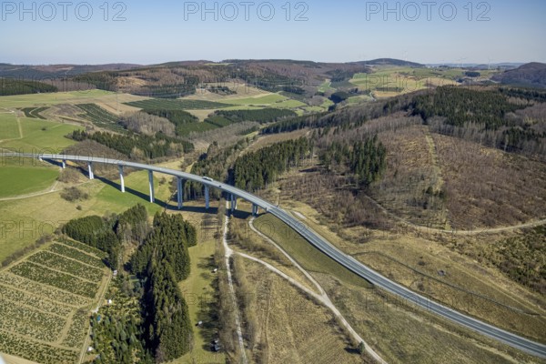 Aerial view, valley bridge Schormecke, Nuttlar, Bestwig, Sauerland, North Rhine-Westphalia, Germany, federal road B480n, DE, Europe, aerial view, aerial photography, aerial photography, overview, bird's eye view, birds-eyes view, overview