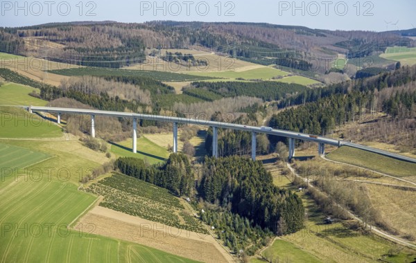 Aerial view, valley bridge Schormecke, Nuttlar, Bestwig, Sauerland, North Rhine-Westphalia, Germany, federal road B480n, DE, Europe, aerial view, aerial photography, aerial photography, overview, bird's eye view, birds-eyes view, overview
