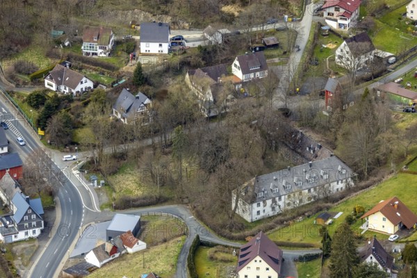 Aerial view, residential area Enderbach, town centre Saßmannshausen, Bad Laasphe, Siegerland, North Rhine-Westphalia, Germany, DE, Europe, aerial view, aerial photography, aerial photography, overview, bird's-eye view, overview