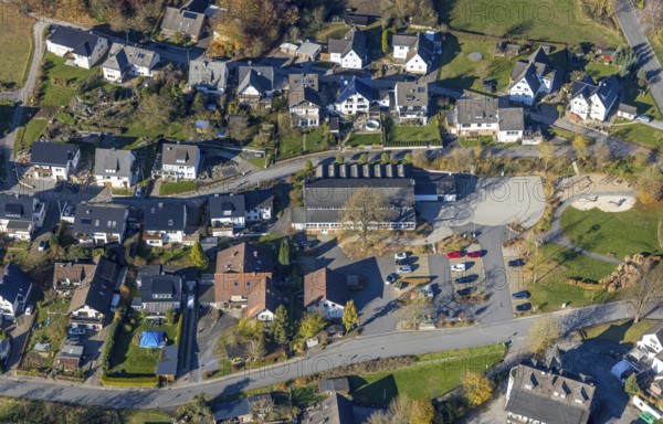 Aerial view, shooting hall, shooting club St.Antonius Eisborn in the district Eisborn in Balve, Sauerland, North Rhine-Westphalia, Germany, Balve, DE, Europe, hall, children's playground Eisborn, aerial view, aerial photography, aerial photography, shooting hall, shooting club, overview, bird's eye view, birds-eyes view, overview