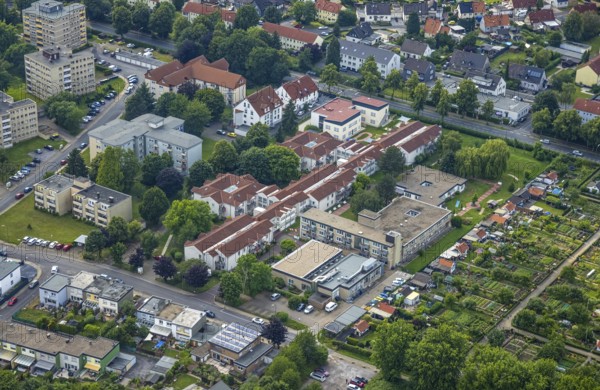 Aerial view of the AWO retirement home Hermann-Görlitz-Seniorenzentrum, Bergkamen, Ruhr area, North Rhine-Westphalia, Germany, DE, Europe, aerial photo, birds-eyes view, aerial photography, aerial photography, overview, bird's eye view, retirement home, nursing home, retirement residence