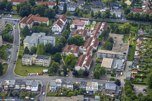 Aerial view of the AWO retirement home Hermann-Görlitz-Seniorenzentrum, Bergkamen, Ruhr area, North Rhine-Westphalia, Germany, DE, Europe, aerial photo, birds-eyes view, aerial photography, aerial photography, overview, bird's eye view, retirement home, nursing home, retirement residence