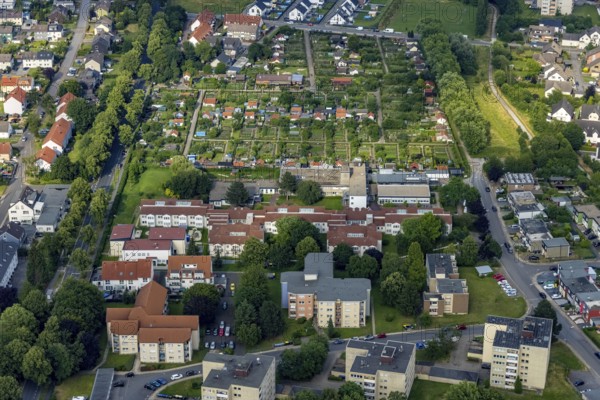 Aerial view of the AWO retirement home Hermann-Görlitz-Seniorenzentrum, Bergkamen, Ruhr area, North Rhine-Westphalia, Germany, DE, Europe, aerial photo, birds-eyes view, aerial photography, aerial photography, overview, bird's eye view, retirement home, nursing home, retirement residence