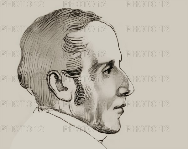 Portrait of Joseph Ritter von Fraunhofer, 1787 – 1826, German physicist and optical lens manufacturer, digitally edited, sketch by Carl Christian Vogel, 1825
