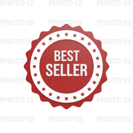 A red and white best seller badge, perfect for highlighting top products or promotions, isolated on a clean white backdrop, AI generated