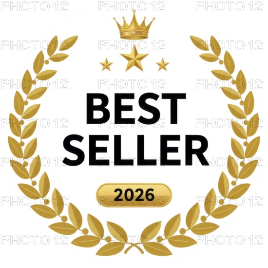 This image features a best seller badge with a golden crown, stars, and laurel wreath, indicating top product status, AI generated