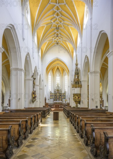 Interior view of St Jodok's Church, Landshut, Bavaria, Germany