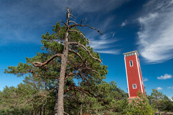 Falun red-painted observation tower on Getaberg, Geta, Åland, Åland Islands, Finland