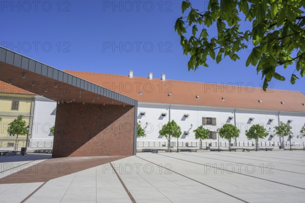 Square Trg Vatroslava Lisinskog in the old town centre, Tvrda, Osijek, Osijek-Baranja County, Croatia