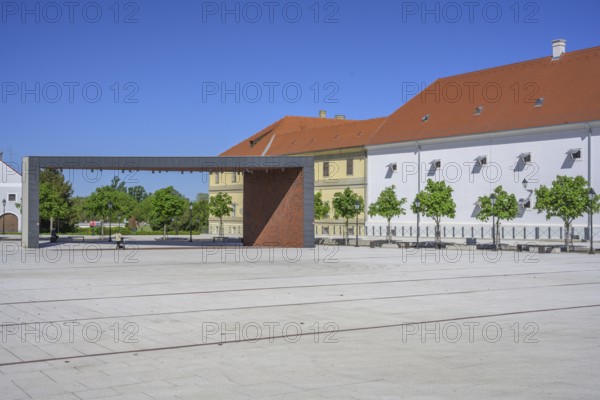Square Trg Vatroslava Lisinskog in the old town centre, Tvrda, Osijek, Osijek-Baranja County, Croatia