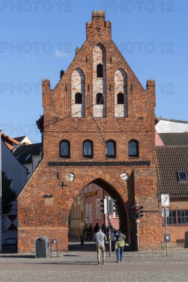Historic city gate at the old harbour of Wismar Germany