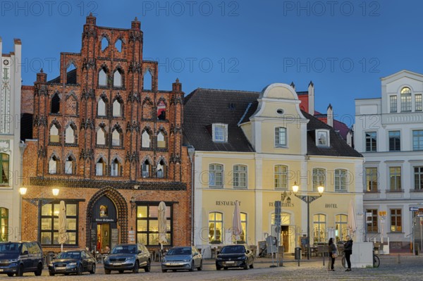 Marketplace illuminated Wismar Baltic Sea Germany