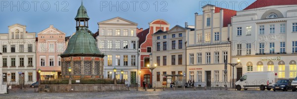 Marketplace illuminated Panorama Wismar Baltic Sea Germany