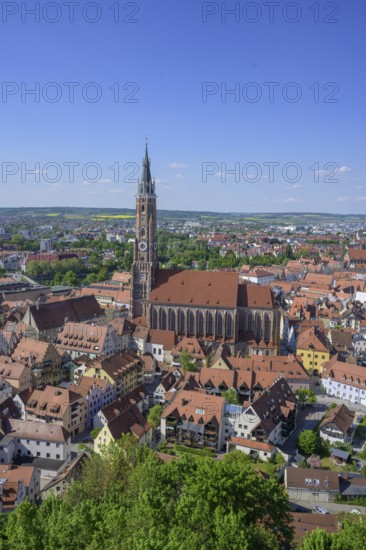 View from Trausnitz Castle to the old town with St Martin's Church, Landshut, Bavaria, Germany