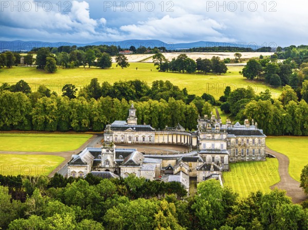 Hopetoun House from a drone, South Queensferry, Edinburgh, Scotland, United Kingdom