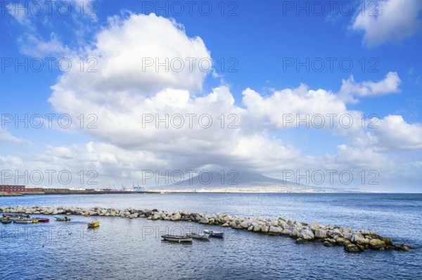 Seaside in Naples with Mount Vesuvius in backround, Campania, Italy