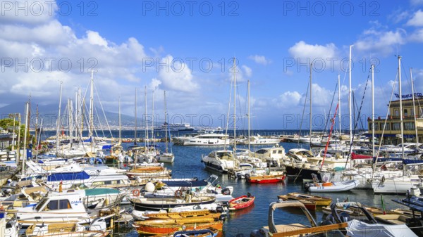 Marina in Naples with Mount Vesuvius in backround, Campania, Italy