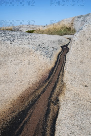 Gully, formed by rainwater, Bohus granite, Ramsvik, Naturreservat Ramsviklandet, Bohuslän, Skagerrak, Sotenäs, Västra Götalands län, Sweden
