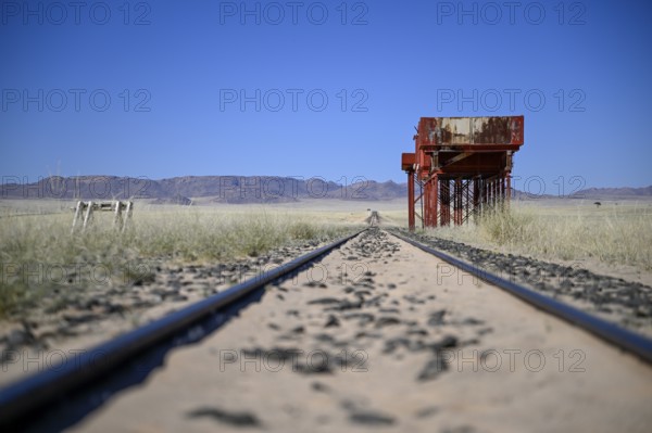 Railway tracks at the old German railway station of Garub, near Aus, Karas Region, Namibia