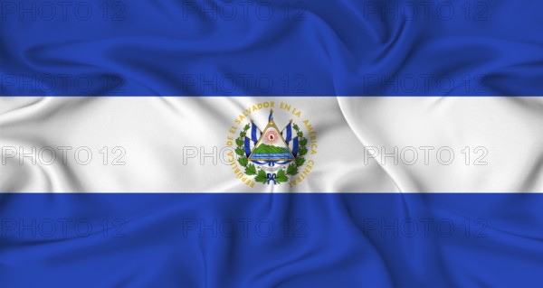 Realistic El Salvador flag waving. Close up of flag of El Salvador with cloth texture