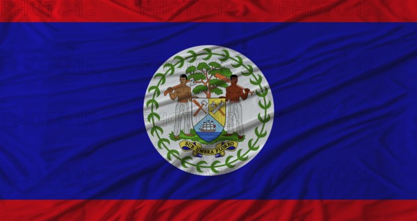 Belizean flag waving. Flag of Belize with cloth texture