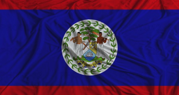 Belizean flag with fabric texture background. National flag of Belize