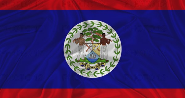Flag of Belize with cloth texture. Close up of Belize flag waving