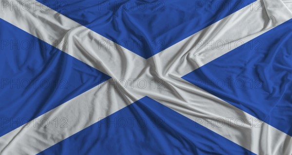 Scottish flag with fabric texture background. National flag of Scotland