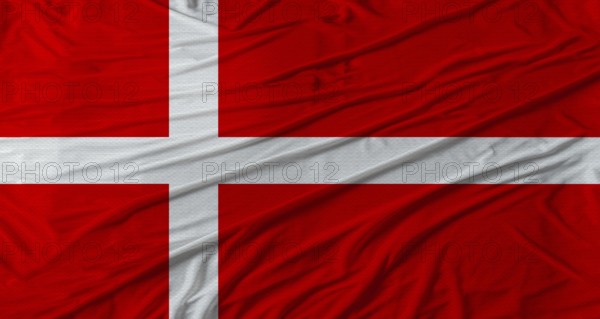Danish flag waving. Flag of Denmark with cloth texture