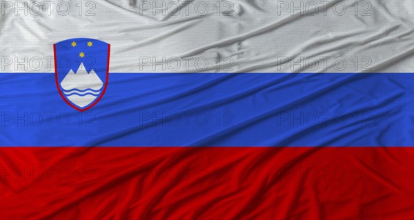 Slovenian flag waving. Flag of Slovenia with cloth texture