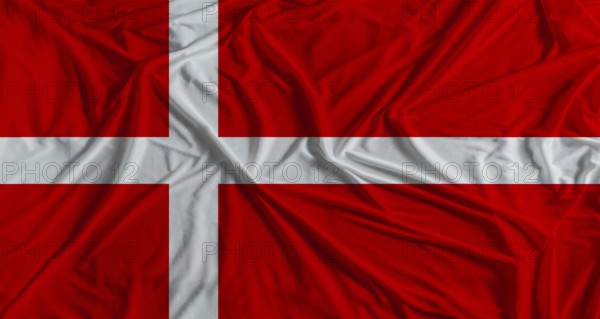 Danish flag with fabric texture background. National flag of Denmark