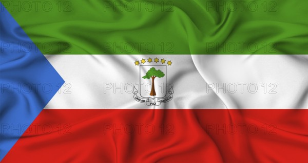 Realistic Equatorial Guinea flag waving. Close up of flag of Equatorial Guinea with cloth texture