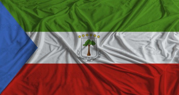 Equatoguinean flag with fabric texture background. National flag of Equatorial Guinea
