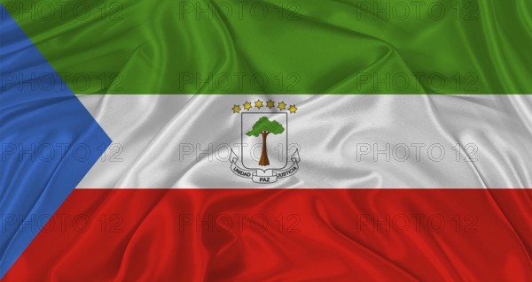 Flag of Equatorial Guinea with cloth texture. Close up of Equatorial Guinea flag waving