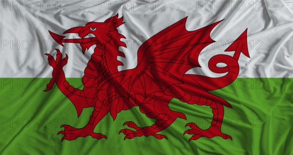 Welsh flag with fabric texture background. National flag of Wales, United Kingdom