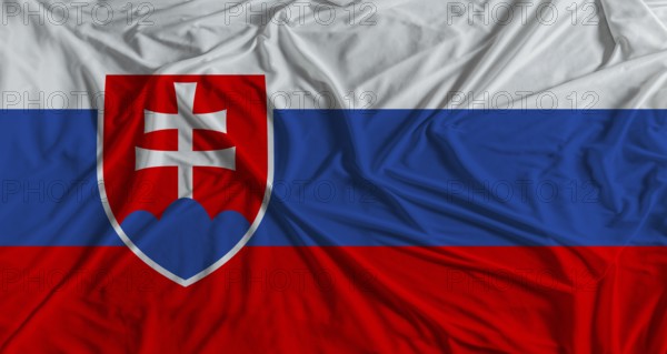 Slovak flag with fabric texture background. National flag of Slovakia